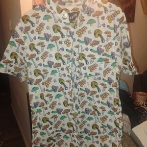 ALAB Men's Mushroom Print Casual Button Down Shirt - Multicolor